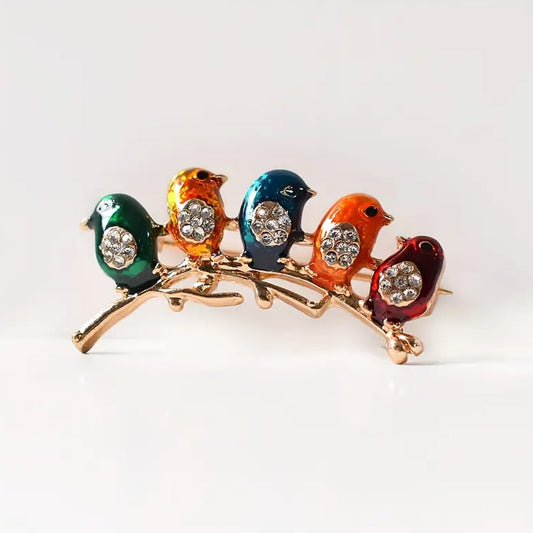 Colorful Rhinestone Bird Brooch